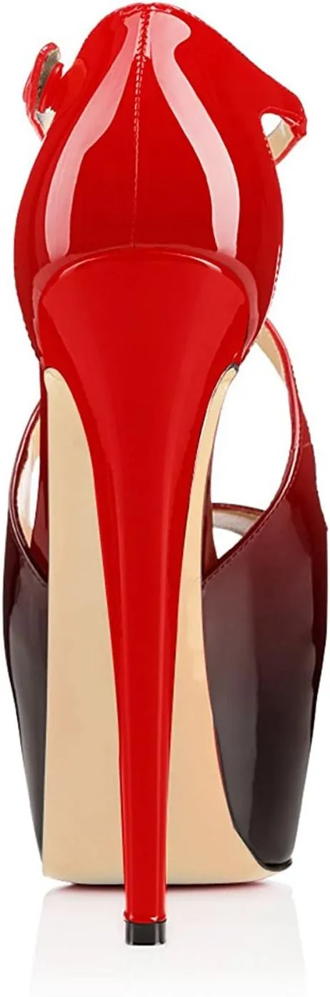Eldof Women's Platform Stilettos Sandals with Cross Strap, Criss cross heels, 15cm High Heel Peep Toe Pumps
