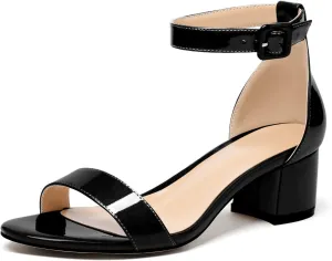 Eldof Women's Two Piece Sandals Chunky Mid Block Heel Open Toe Adjustable Ankle Strap 2.1 Inch Pump Heeled Sandals For Dress Wedding Ladies Shoes