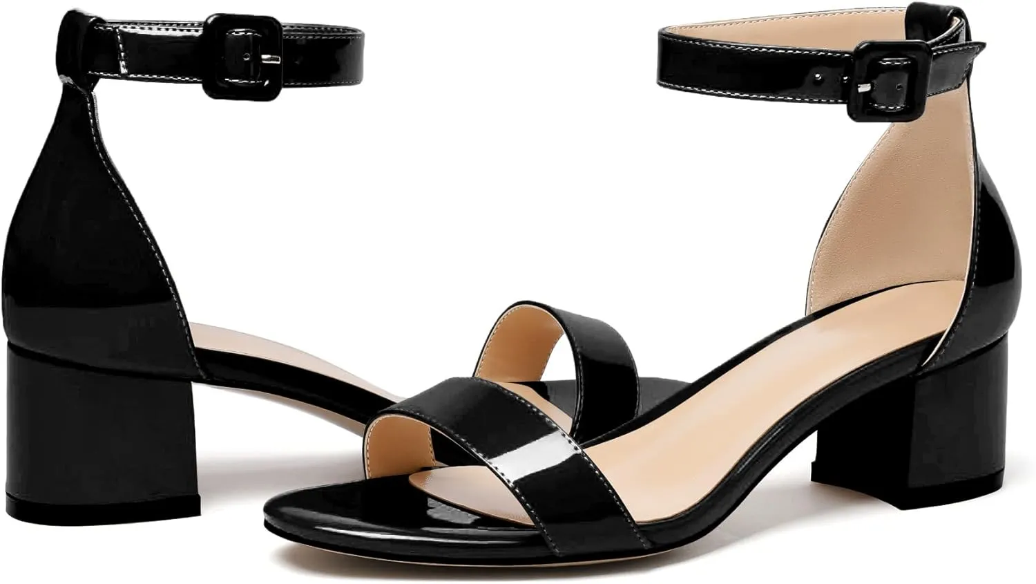 Eldof Women's Two Piece Sandals Chunky Mid Block Heel Open Toe Adjustable Ankle Strap 2.1 Inch Pump Heeled Sandals For Dress Wedding Ladies Shoes