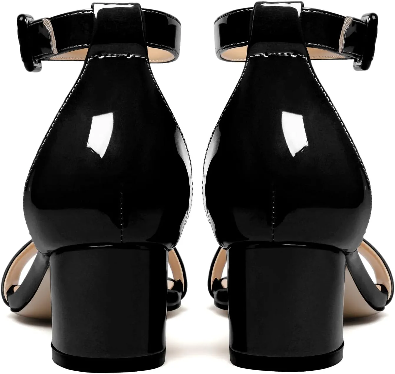 Eldof Women's Two Piece Sandals Chunky Mid Block Heel Open Toe Adjustable Ankle Strap 2.1 Inch Pump Heeled Sandals For Dress Wedding Ladies Shoes