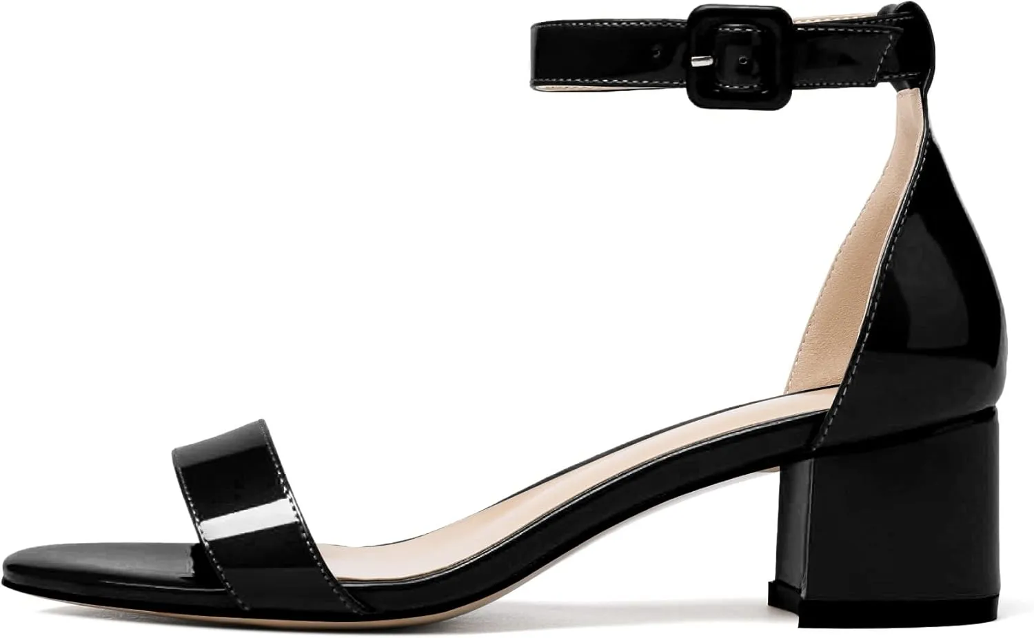Eldof Women's Two Piece Sandals Chunky Mid Block Heel Open Toe Adjustable Ankle Strap 2.1 Inch Pump Heeled Sandals For Dress Wedding Ladies Shoes