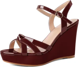 Eldof Womens Wedge Heels Open Toe Ankle Strap High Heel Platform Wedges Sandals 4 Inches