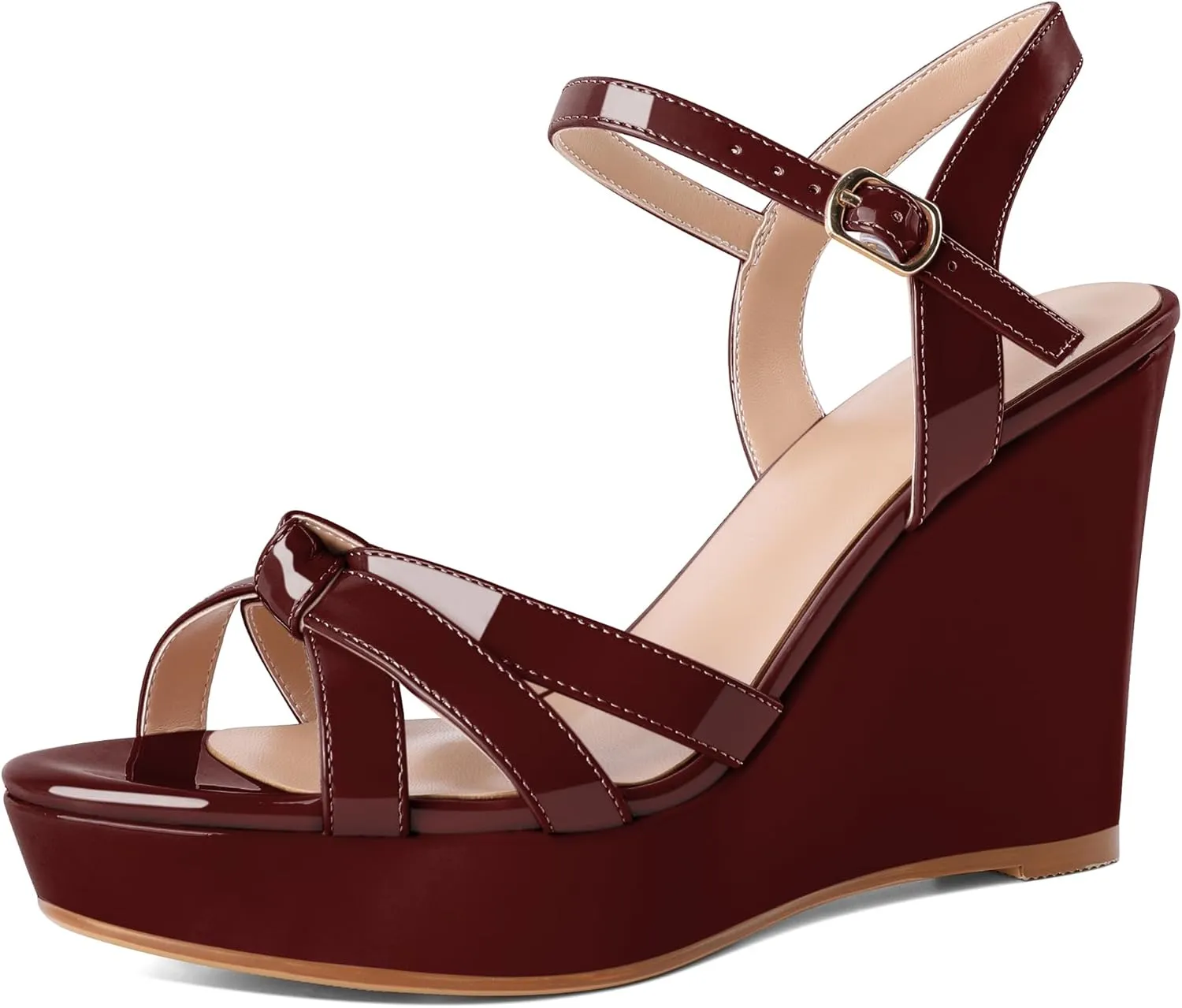 Eldof Womens Wedge Heels Open Toe Ankle Strap High Heel Platform Wedges Sandals 4 Inches