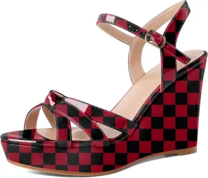 Eldof Womens Wedge Heels Open Toe Ankle Strap High Heel Platform Wedges Sandals 4 Inches