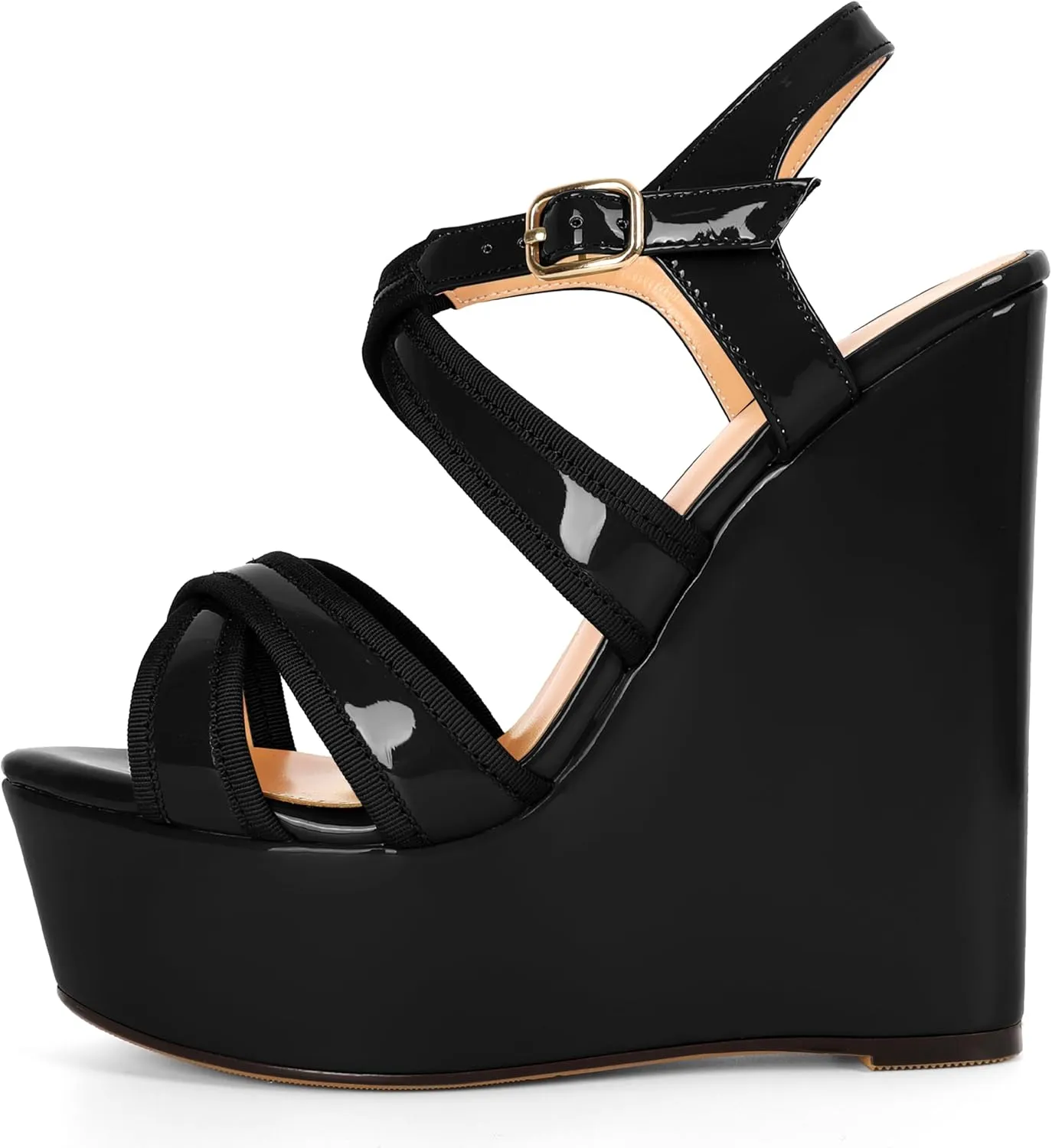 Eldof Women's Wedge Platform Sandals Open Toe Ankle Cross Strap High Heels 6 Inches Party Wedding