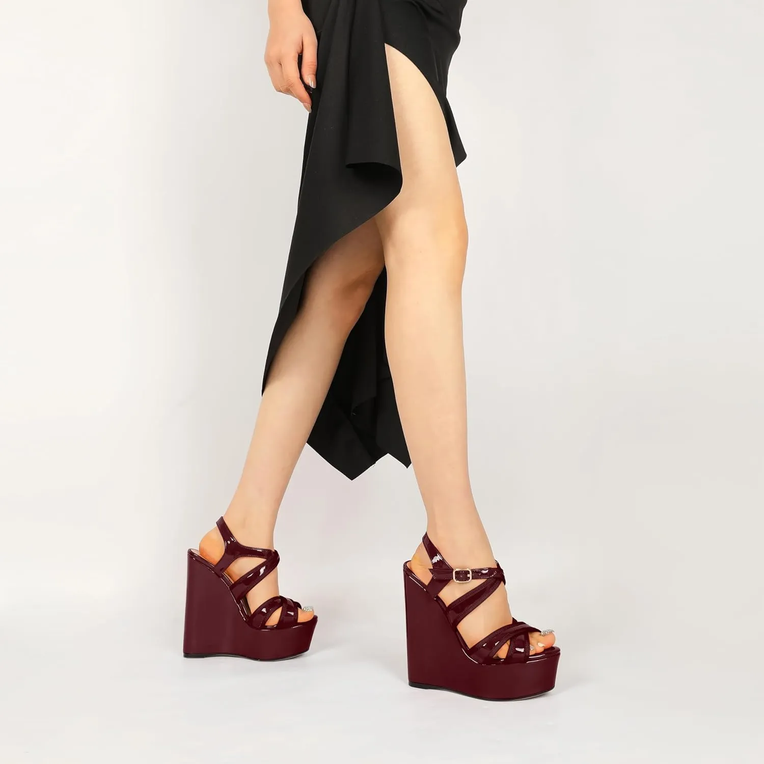 Eldof Women's Wedge Platform Sandals Open Toe Ankle Cross Strap High Heels 6 Inches Party Wedding