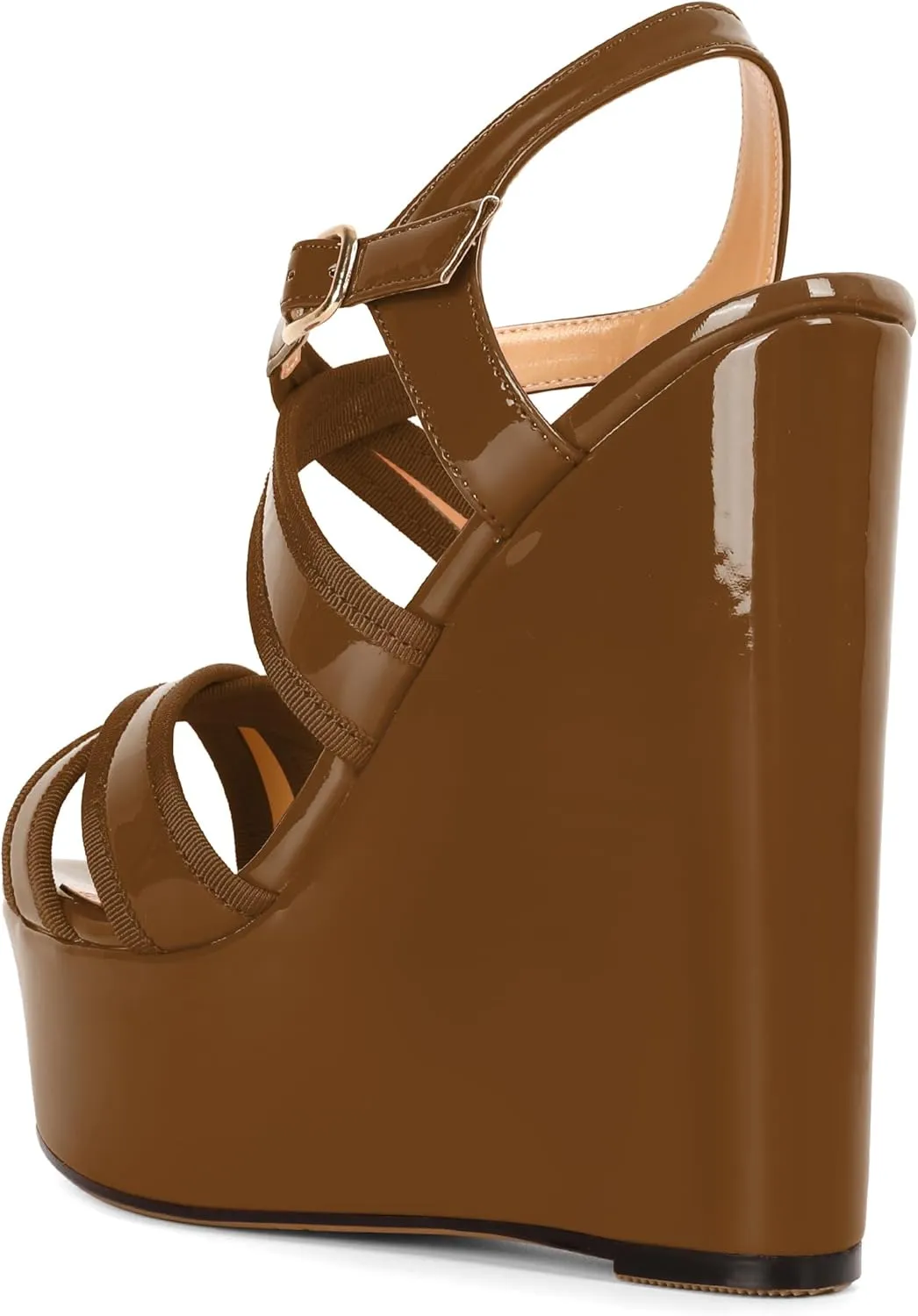 Eldof Women's Wedge Platform Sandals Open Toe Ankle Cross Strap High Heels 6 Inches Party Wedding