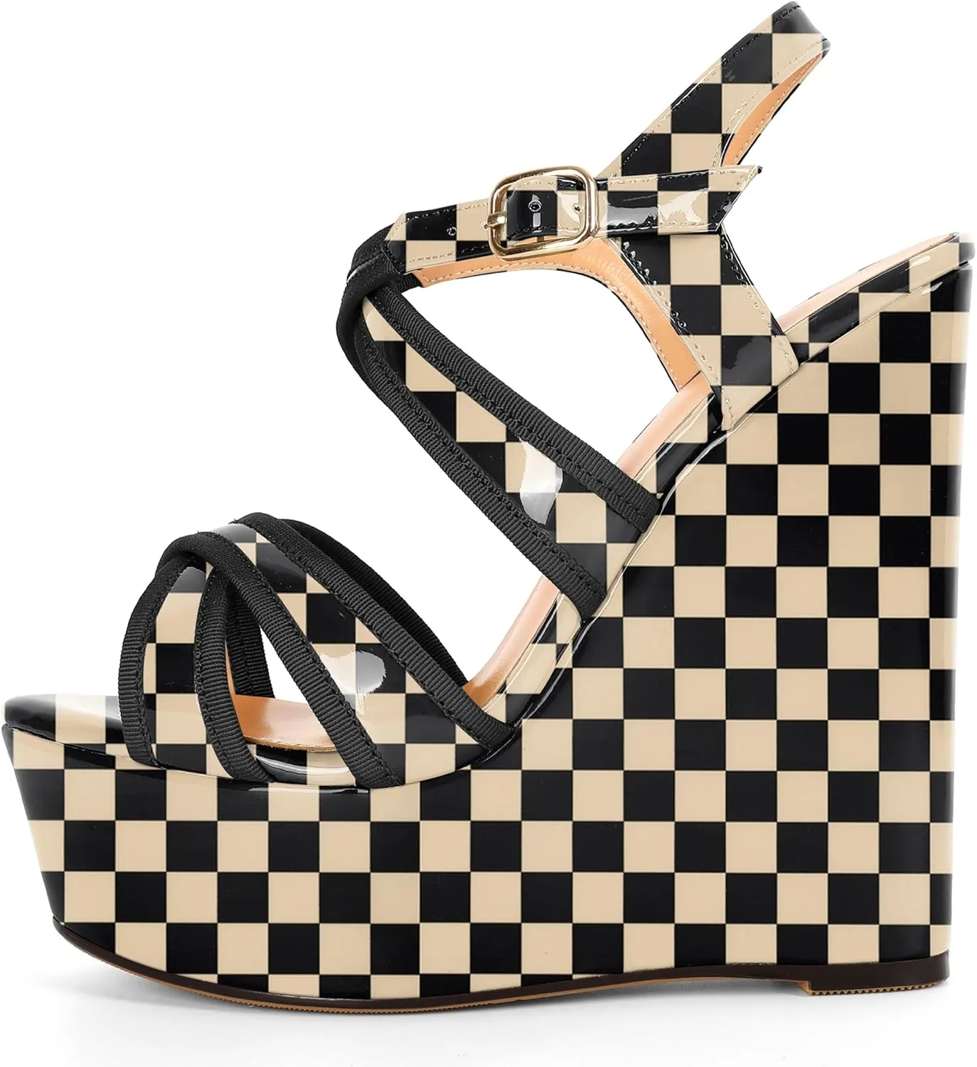 Eldof Women's Wedge Platform Sandals Open Toe Ankle Cross Strap High Heels 6 Inches Party Wedding