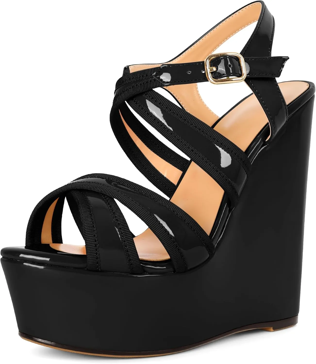 Eldof Women's Wedge Platform Sandals Open Toe Ankle Cross Strap High Heels 6 Inches Party Wedding