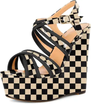Eldof Women's Wedge Platform Sandals Open Toe Ankle Cross Strap High Heels 6 Inches Party Wedding