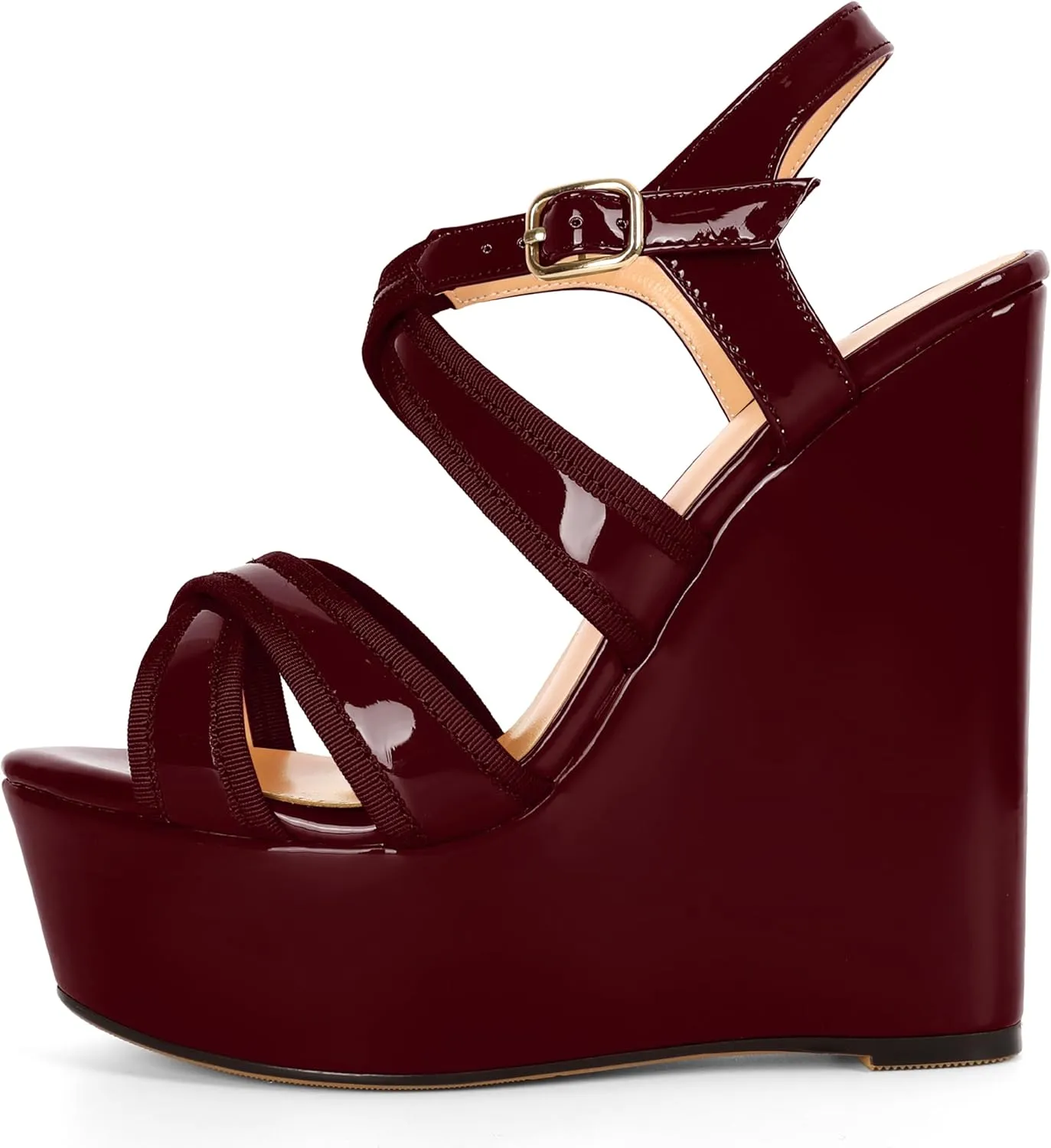Eldof Women's Wedge Platform Sandals Open Toe Ankle Cross Strap High Heels 6 Inches Party Wedding