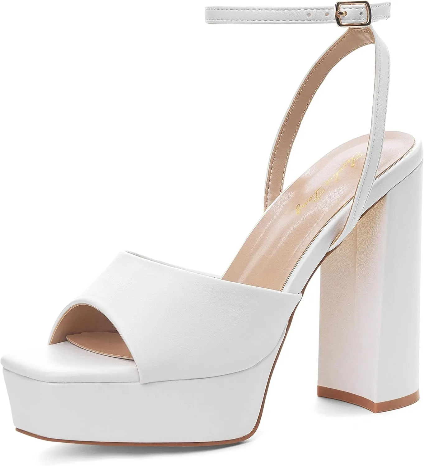 Elisabet Tang Chunky Heeled Platform Sandals for Women,4.7 Inch Block Heels with Open Toe Ankle Strap, Dress Shoes for Wedding Party Homecoming Travel