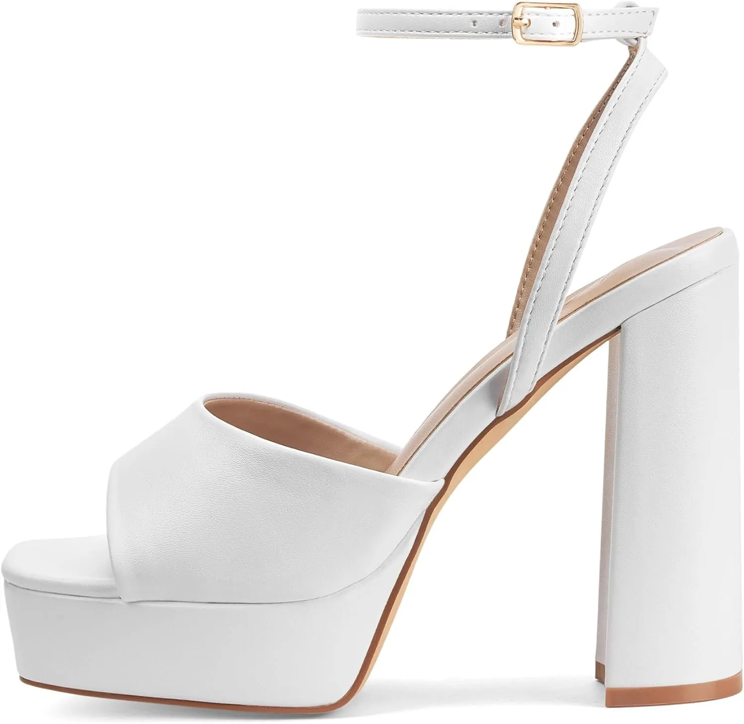 Elisabet Tang Chunky Heeled Platform Sandals for Women,4.7 Inch Block Heels with Open Toe Ankle Strap, Dress Shoes for Wedding Party Homecoming Travel