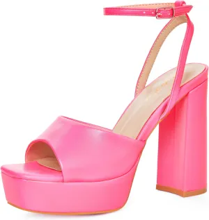Elisabet Tang Chunky Heeled Platform Sandals for Women,4.7 Inch Block Heels with Open Toe Ankle Strap, Dress Shoes for Wedding Party Homecoming Travel