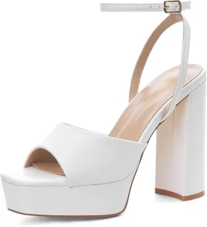 Elisabet Tang Chunky Heeled Platform Sandals for Women,4.7 Inch Block Heels with Open Toe Ankle Strap, Dress Shoes for Wedding Party Homecoming Travel