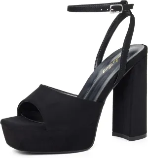 Elisabet Tang Chunky Heeled Platform Sandals for Women,4.7 Inch Block Heels with Open Toe Ankle Strap, Dress Shoes for Wedding Party Homecoming Travel