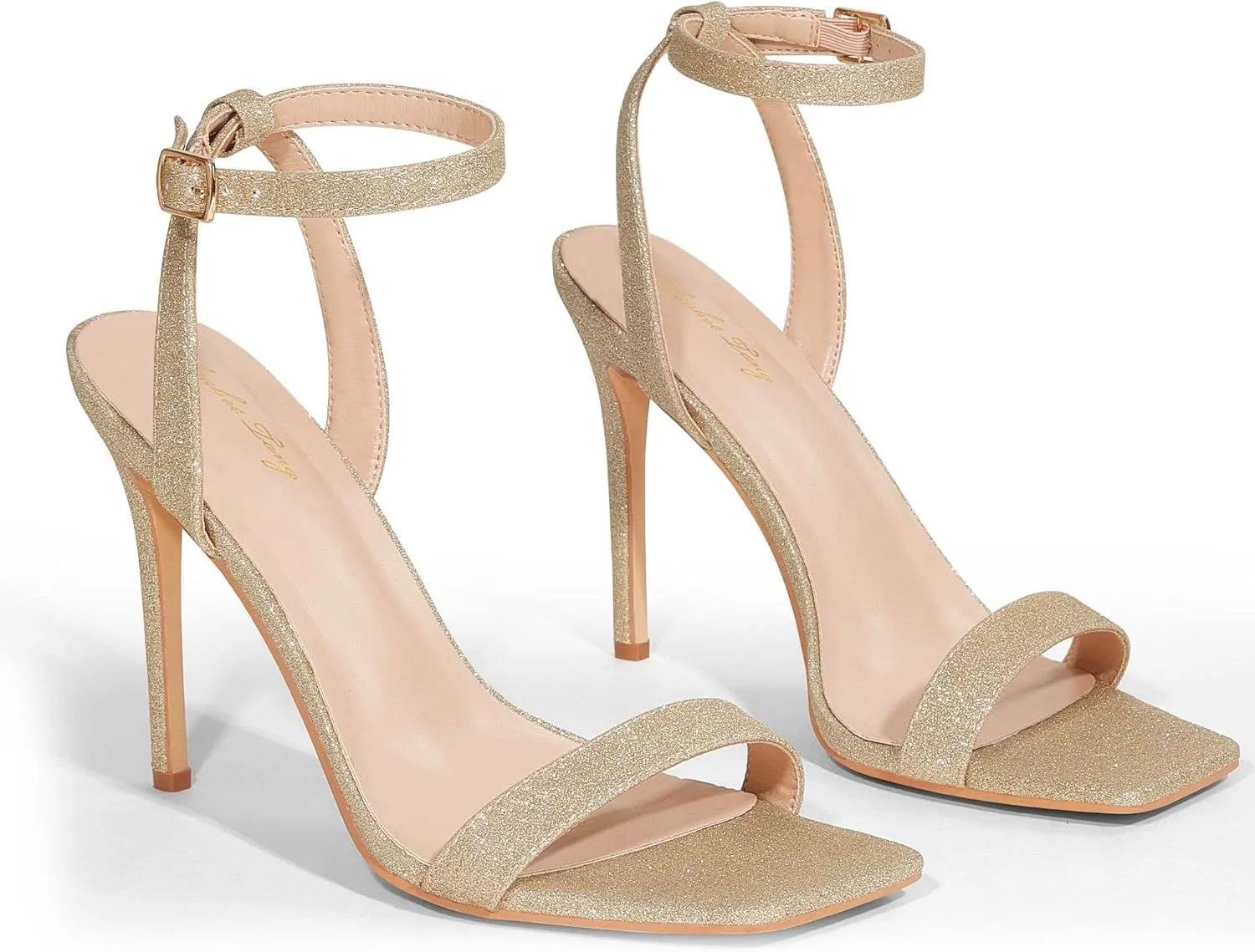 Elisabet Tang Women's Stiletto Heels Ankle Strap Open Square Toe Heeled Sandals Sexy Comfort Strappy Dress High Heel Shoes Lace Up Wedding Party Sandals Shoes