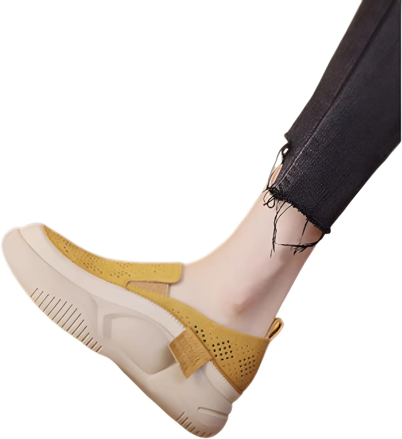 Ellniges]【Summer Loafers Women Chunky Sole Slip-On Casual Shoes, Breathable Mesh Round Toe with Soft Cushion for Height & All-Day Comfort