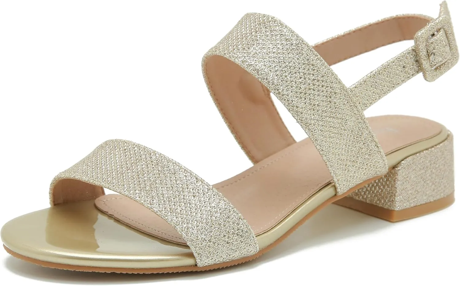 Enelauge Women's Open Toe Ankle Strap Low Block Chunky Heels Sandals Holiday Party Wedding Dress Pumps Shoes
