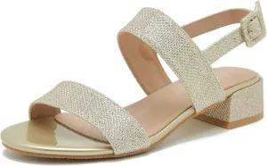 Enelauge Women's Open Toe Ankle Strap Low Block Chunky Heels Sandals Holiday Party Wedding Dress Pumps Shoes