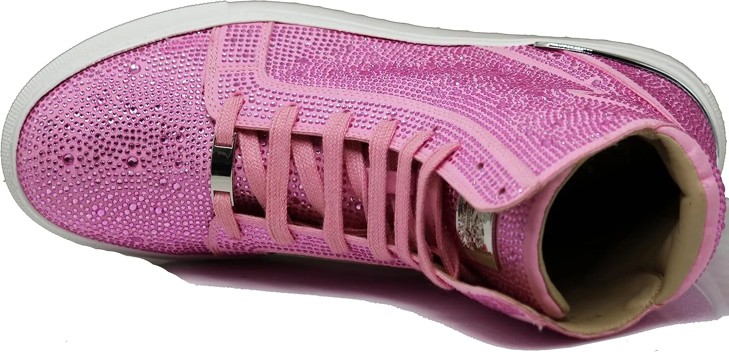 Enzo Romeo Men's Fashion High Top Crystal Shimmer Rhinestone Blink Flat Sneakers Shoes