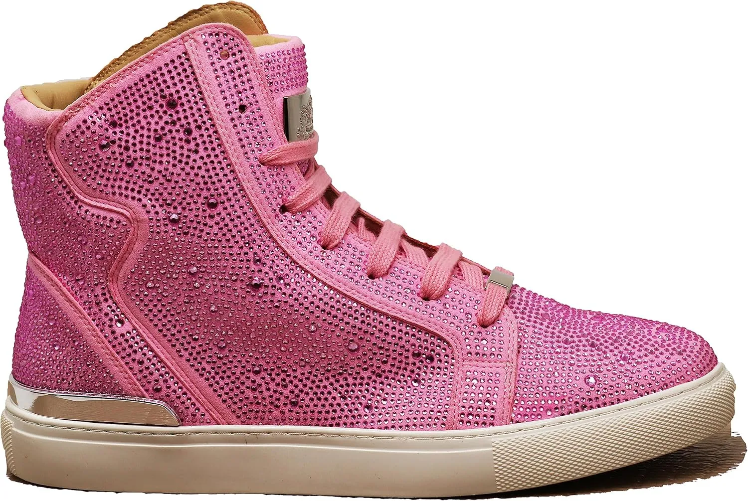 Enzo Romeo Men's Fashion High Top Crystal Shimmer Rhinestone Blink Flat Sneakers Shoes