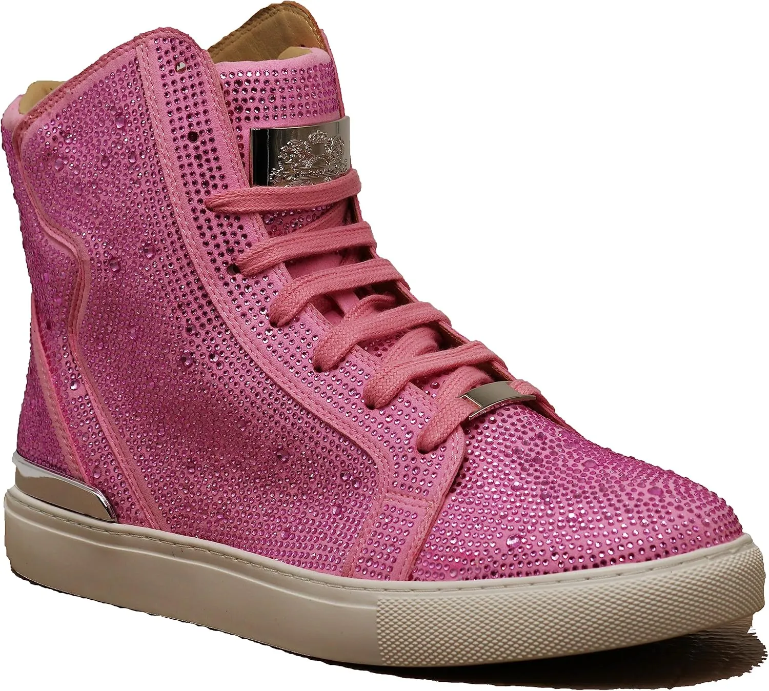 Enzo Romeo Men's Fashion High Top Crystal Shimmer Rhinestone Blink Flat Sneakers Shoes