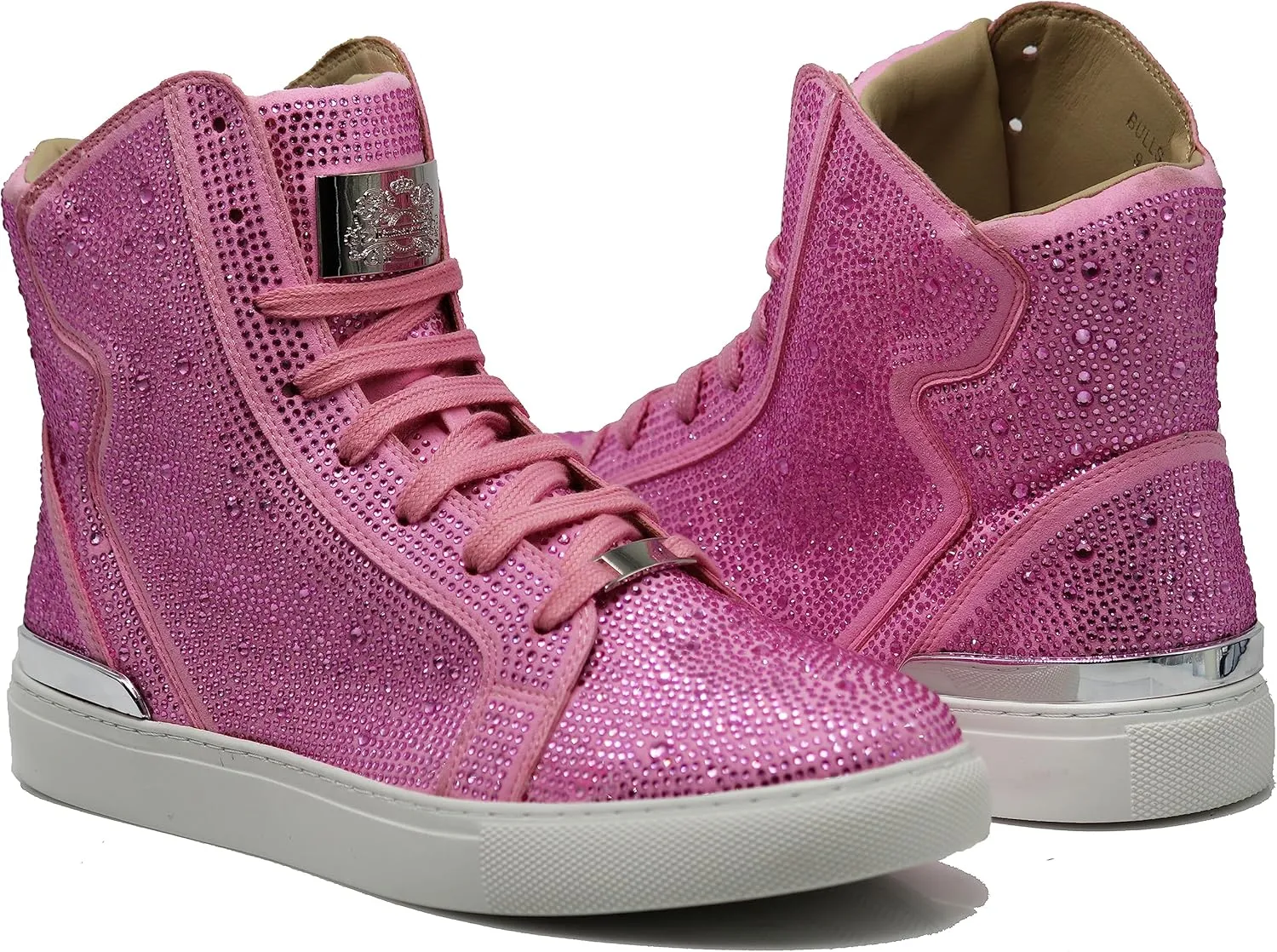 Enzo Romeo Men's Fashion High Top Crystal Shimmer Rhinestone Blink Flat Sneakers Shoes