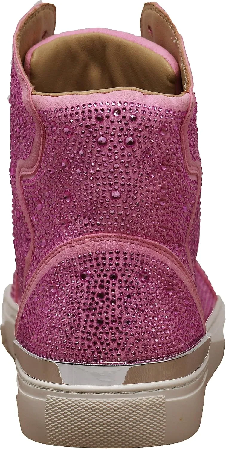 Enzo Romeo Men's Fashion High Top Crystal Shimmer Rhinestone Blink Flat Sneakers Shoes