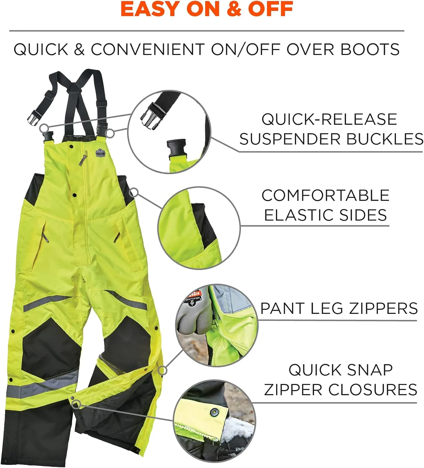 Ergodyne GloWear 8928 Insulated Thermal Bib Overalls, High Visibility, Weather-Resistant