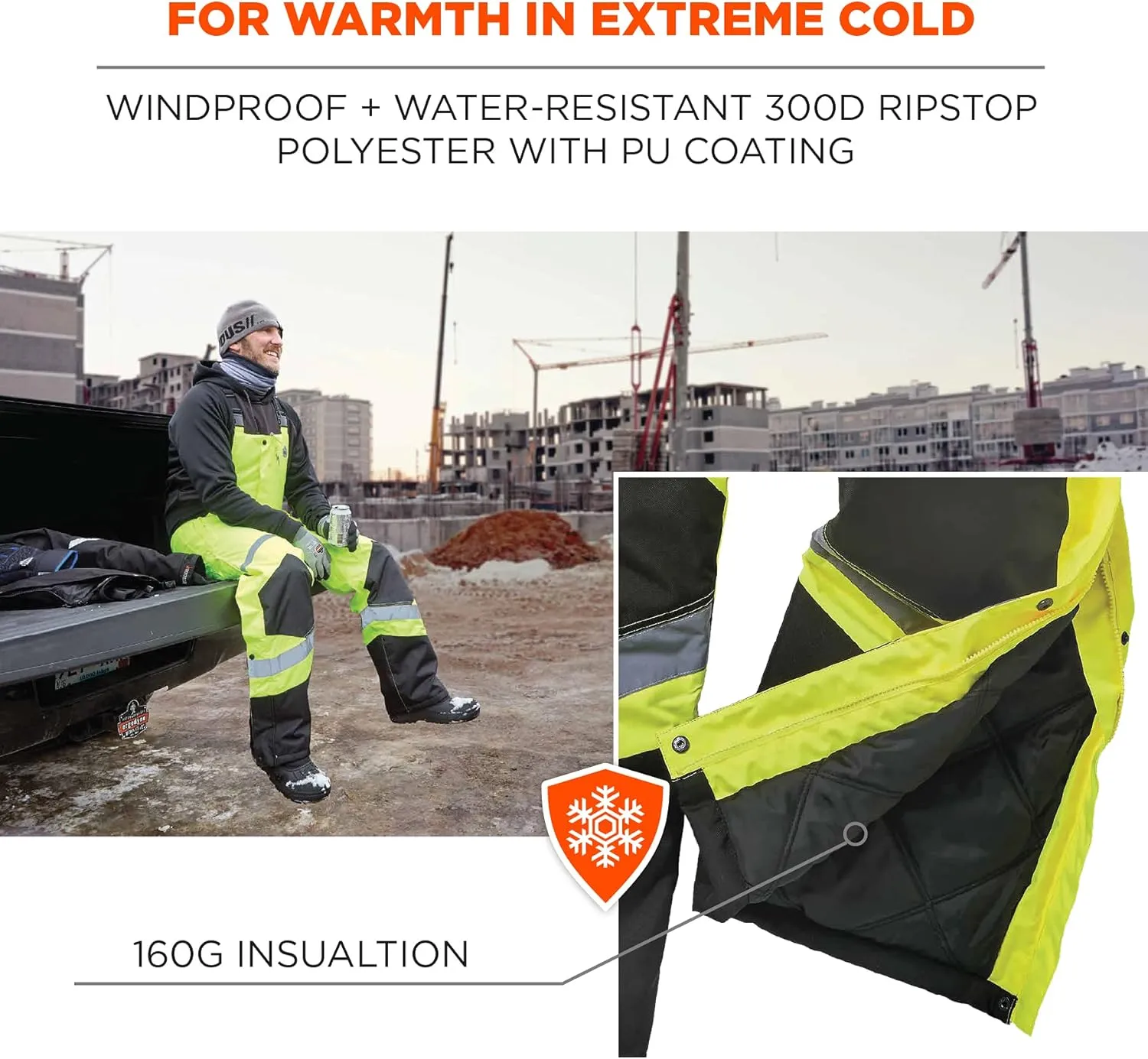 Ergodyne GloWear 8928 Insulated Thermal Bib Overalls, High Visibility, Weather-Resistant