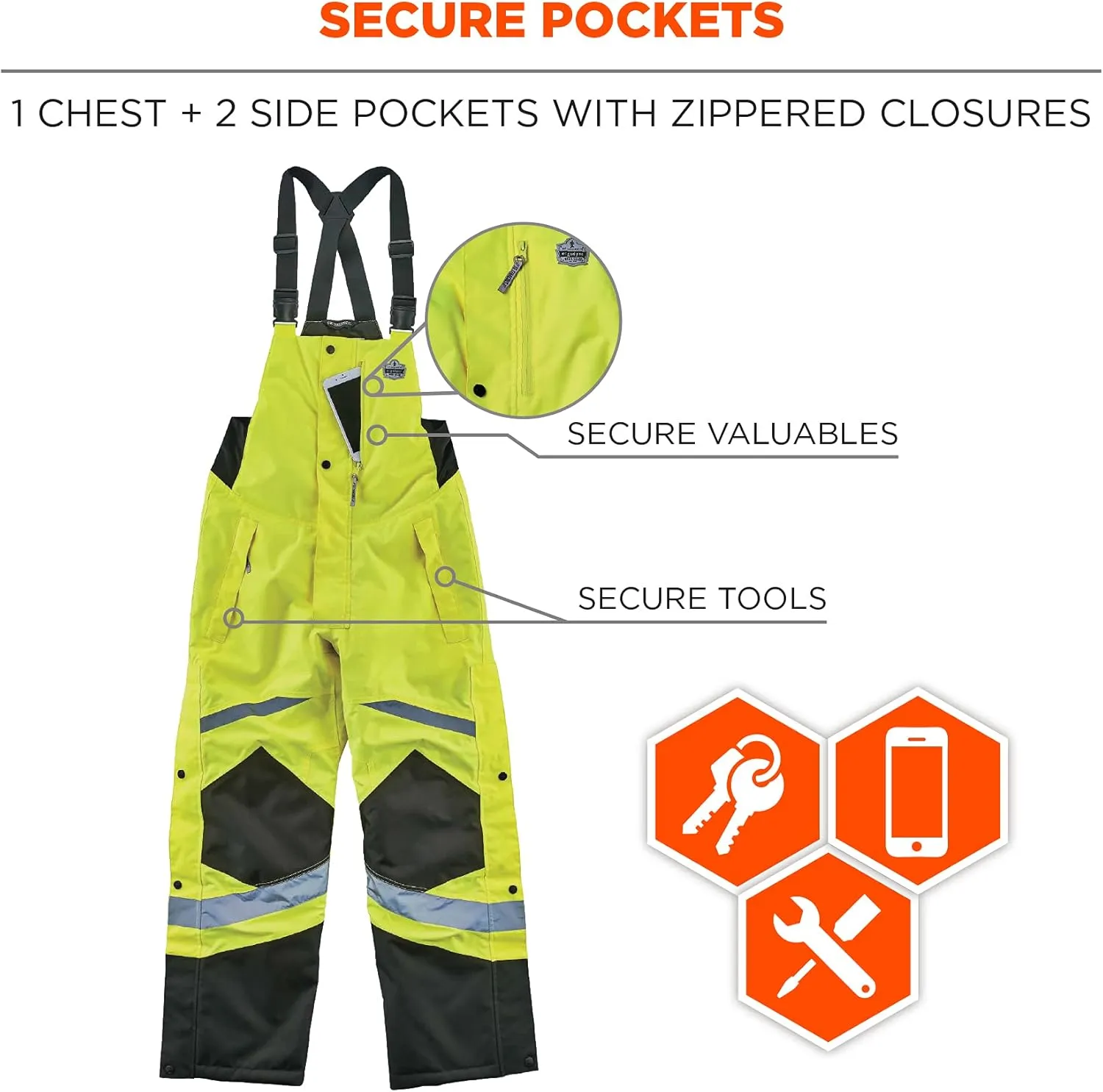 Ergodyne GloWear 8928 Insulated Thermal Bib Overalls, High Visibility, Weather-Resistant