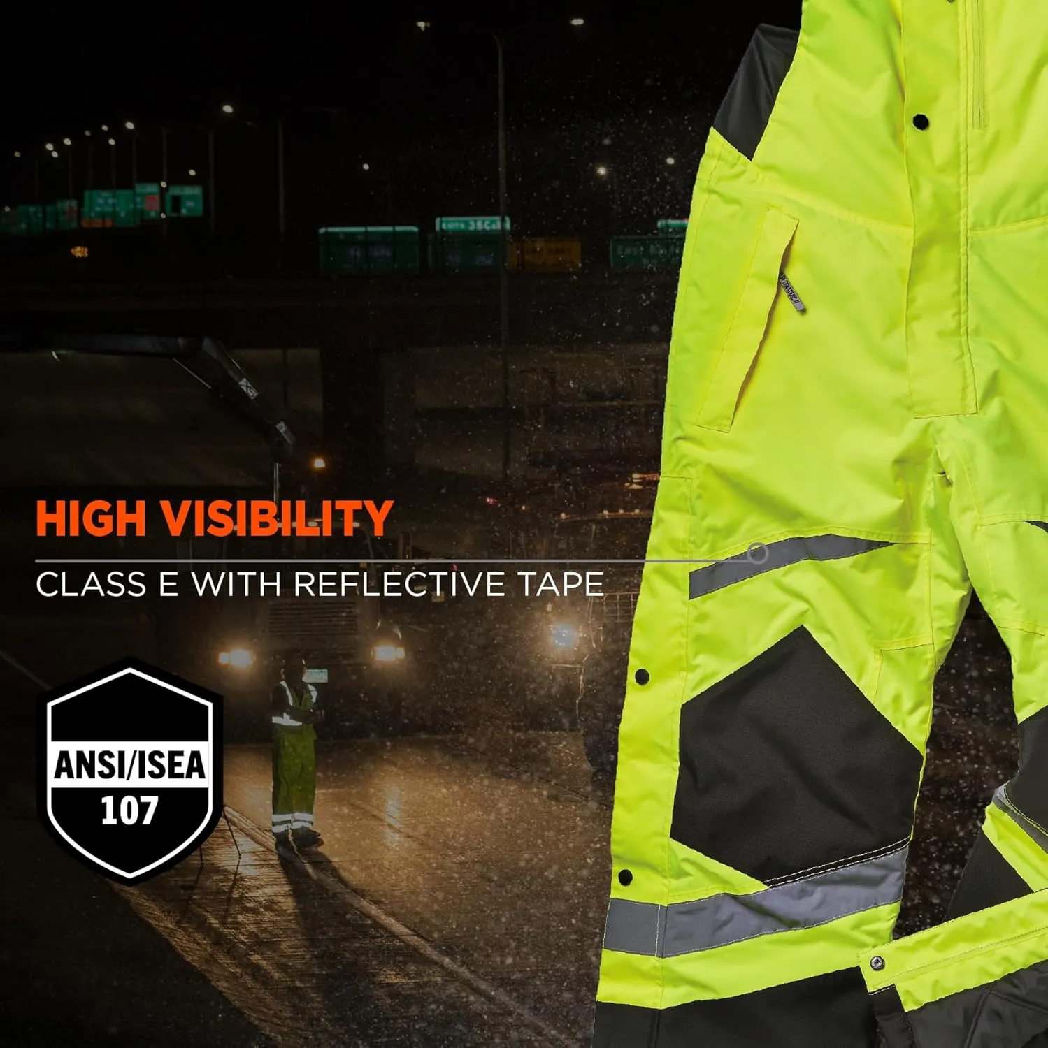 Ergodyne GloWear 8928 Insulated Thermal Bib Overalls, High Visibility, Weather-Resistant