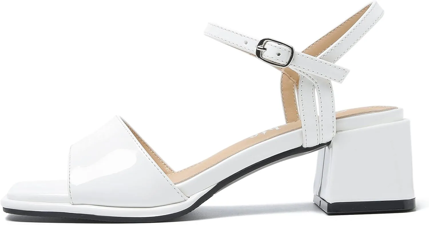 fereshte Women's Ankle Strap Heeled Sandals Open Toe Strappy Low Block Heels Sandals