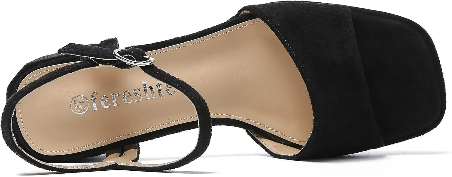 fereshte Women's Ankle Strap Heeled Sandals Open Toe Strappy Low Block Heels Sandals