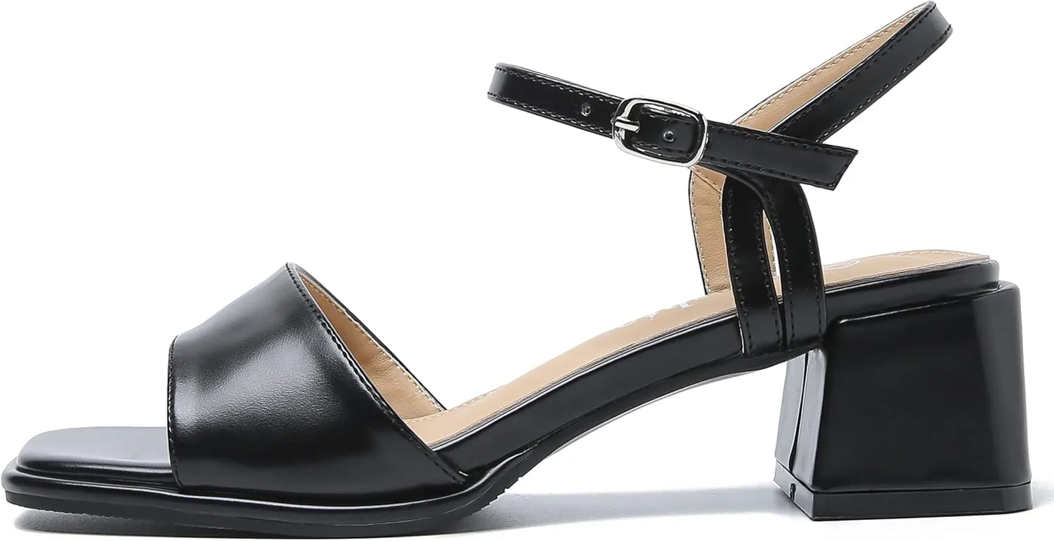fereshte Women's Ankle Strap Heeled Sandals Open Toe Strappy Low Block Heels Sandals