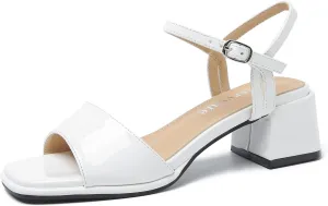 fereshte Women's Ankle Strap Heeled Sandals Open Toe Strappy Low Block Heels Sandals