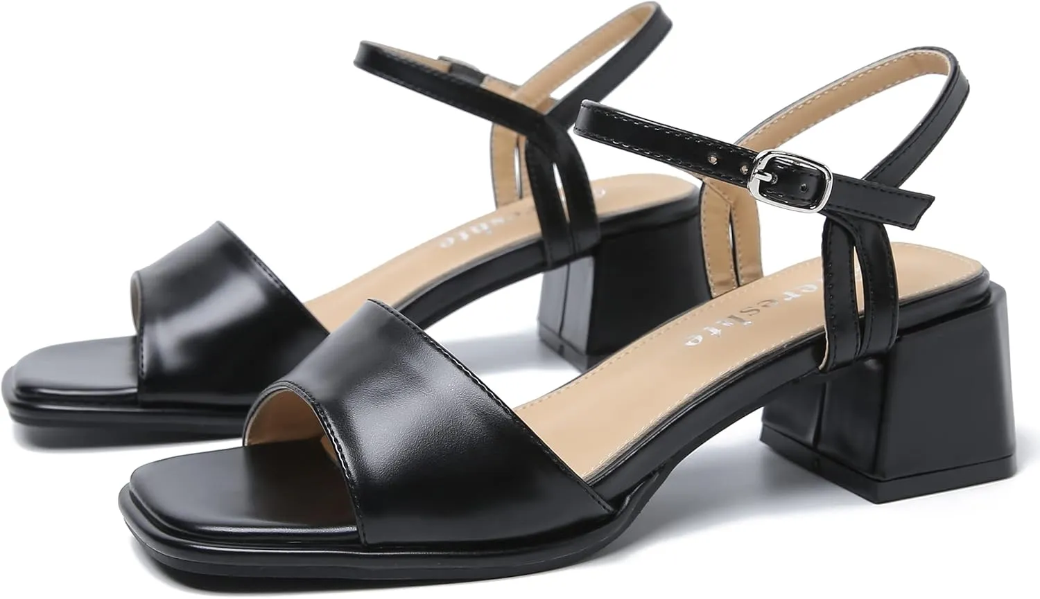 fereshte Women's Ankle Strap Heeled Sandals Open Toe Strappy Low Block Heels Sandals