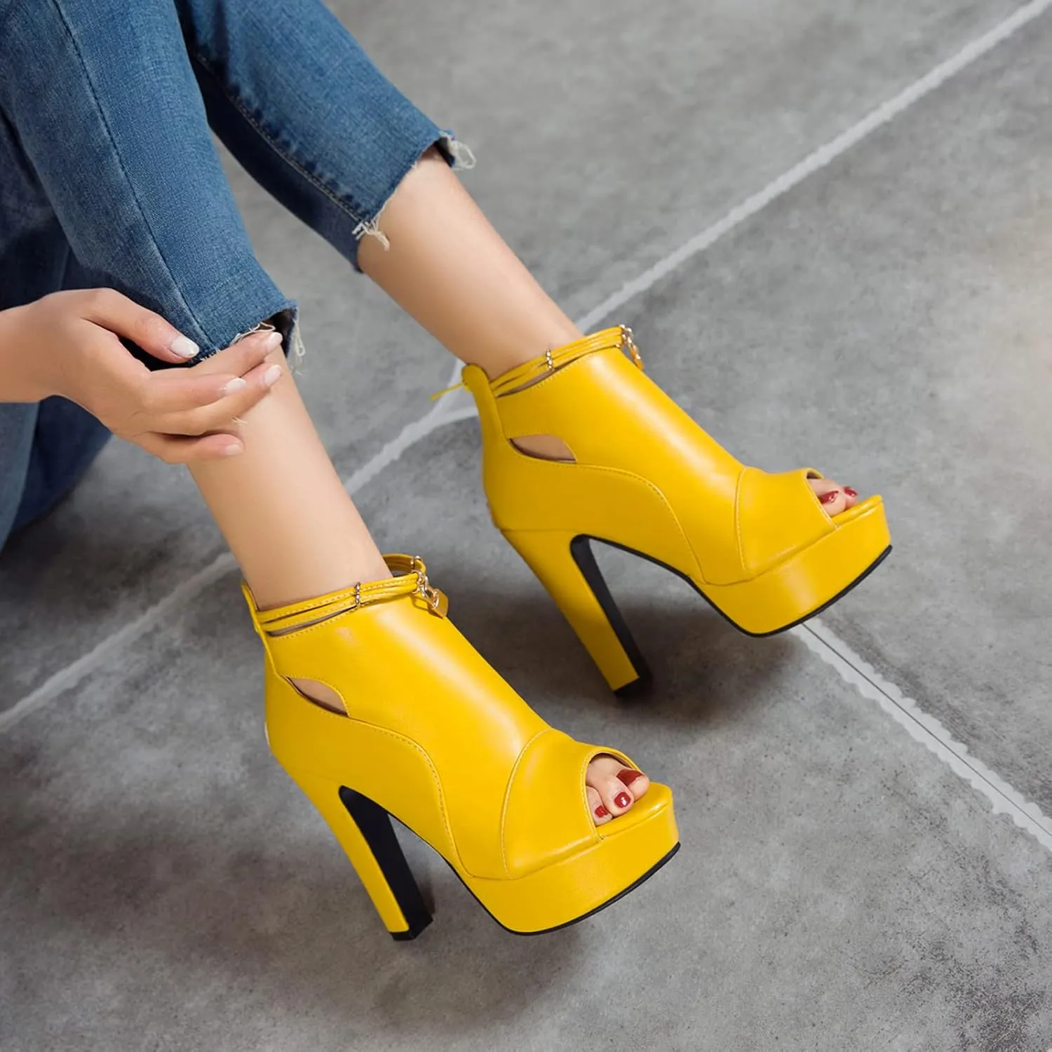 fereshte Women's Peep-Toe Sandals Stiletto High Heels Platform Summer Booties