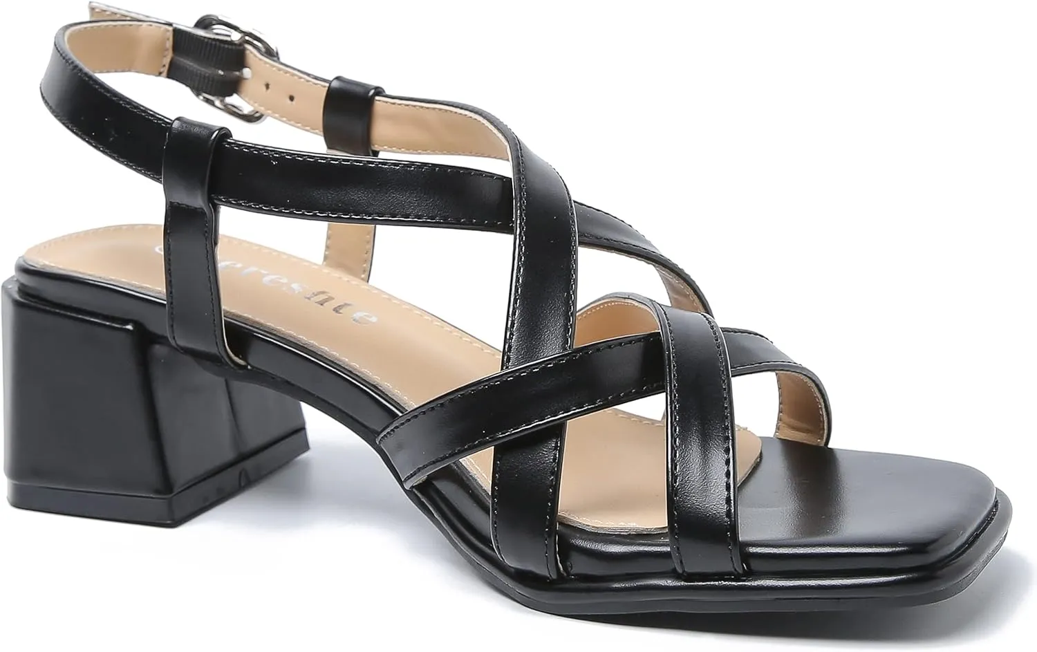 fereshte Women's Slingback Heeled Sandals Corss Straps Open Toe Strappy Low Block Heel Sandals