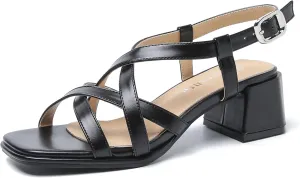 fereshte Women's Slingback Heeled Sandals Corss Straps Open Toe Strappy Low Block Heel Sandals