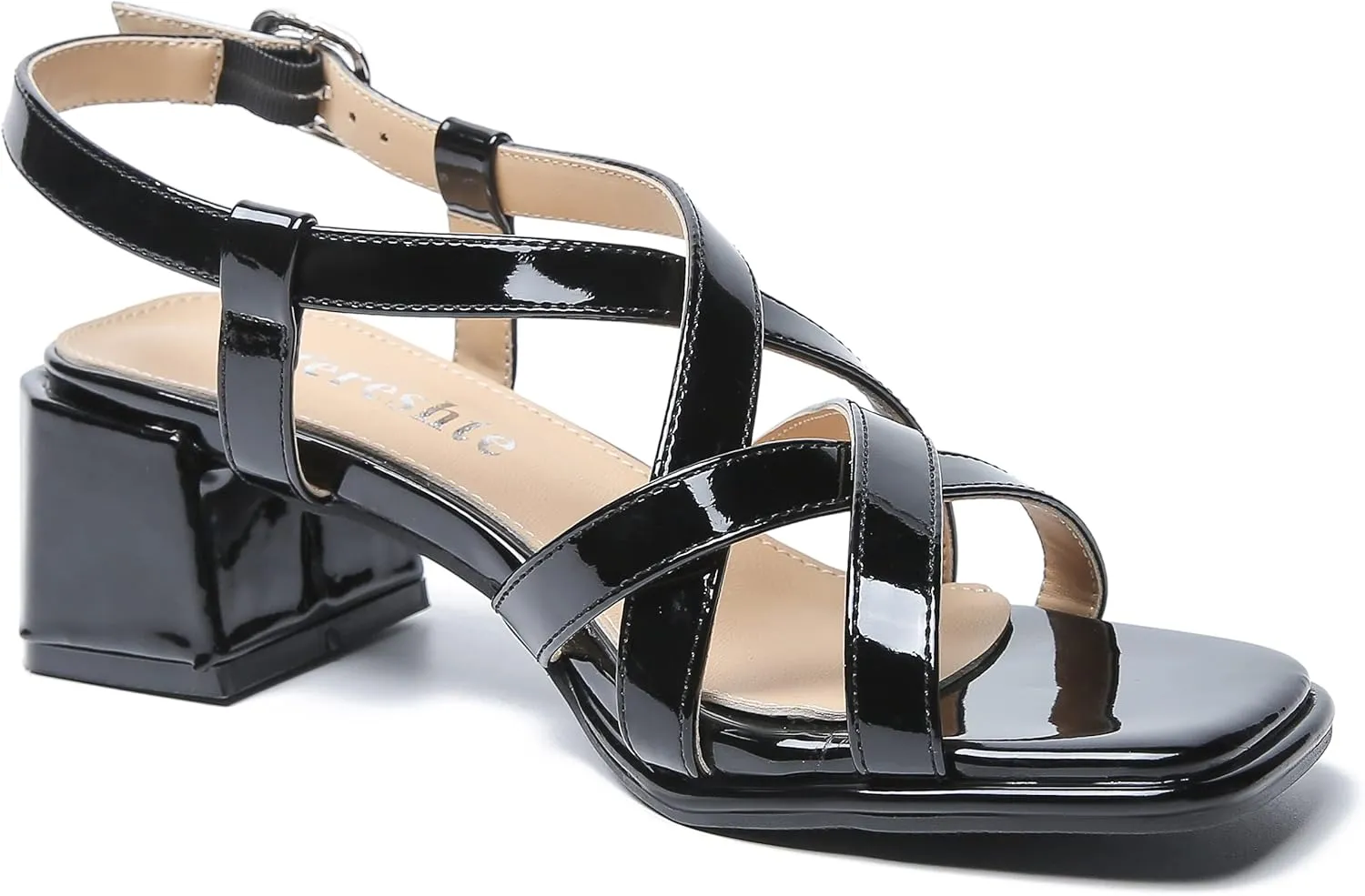 fereshte Women's Slingback Heeled Sandals Corss Straps Open Toe Strappy Low Block Heel Sandals