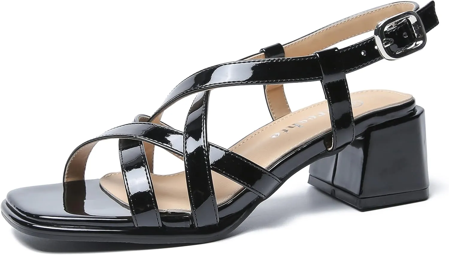 fereshte Women's Slingback Heeled Sandals Corss Straps Open Toe Strappy Low Block Heel Sandals