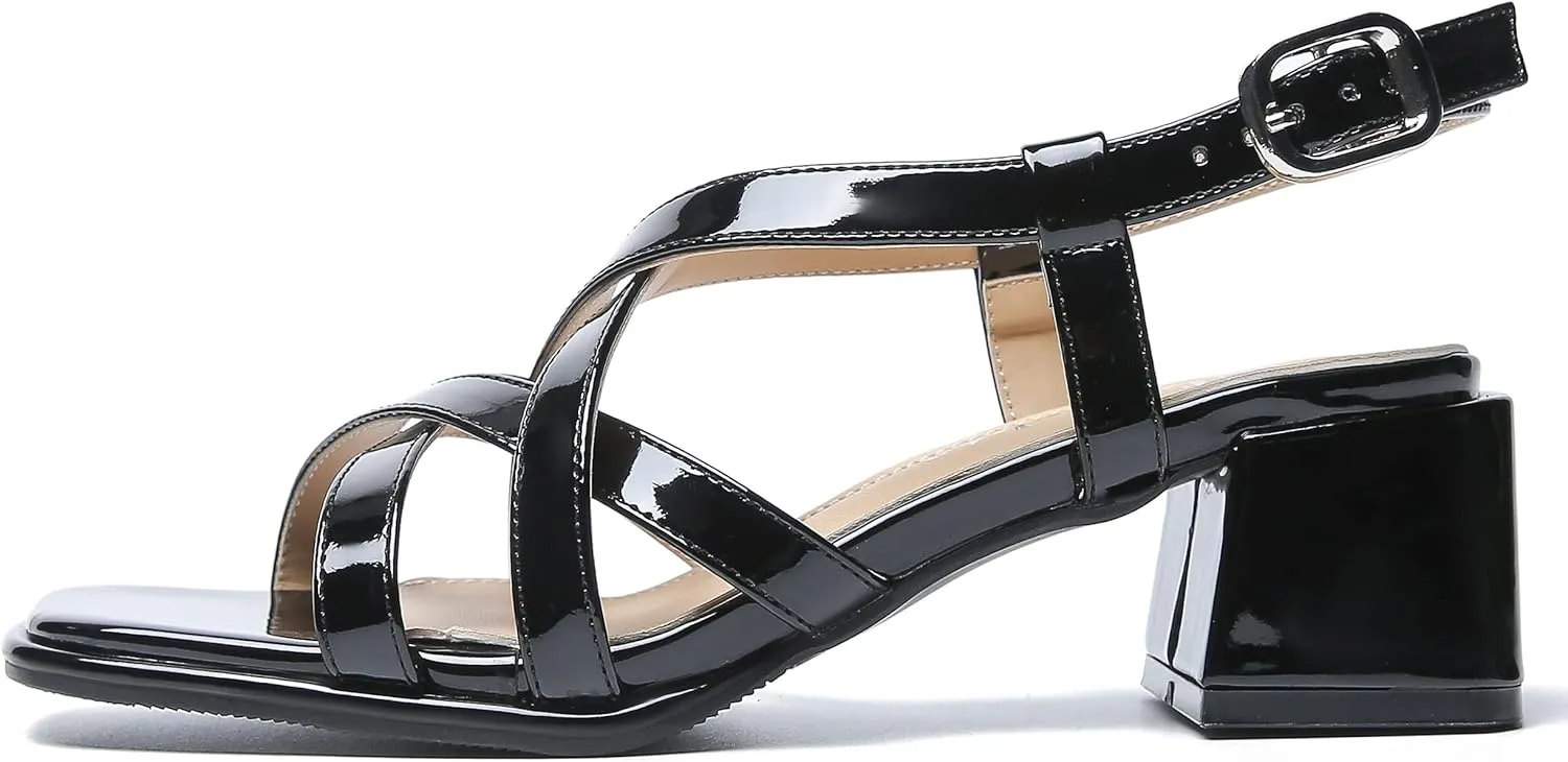 fereshte Women's Slingback Heeled Sandals Corss Straps Open Toe Strappy Low Block Heel Sandals