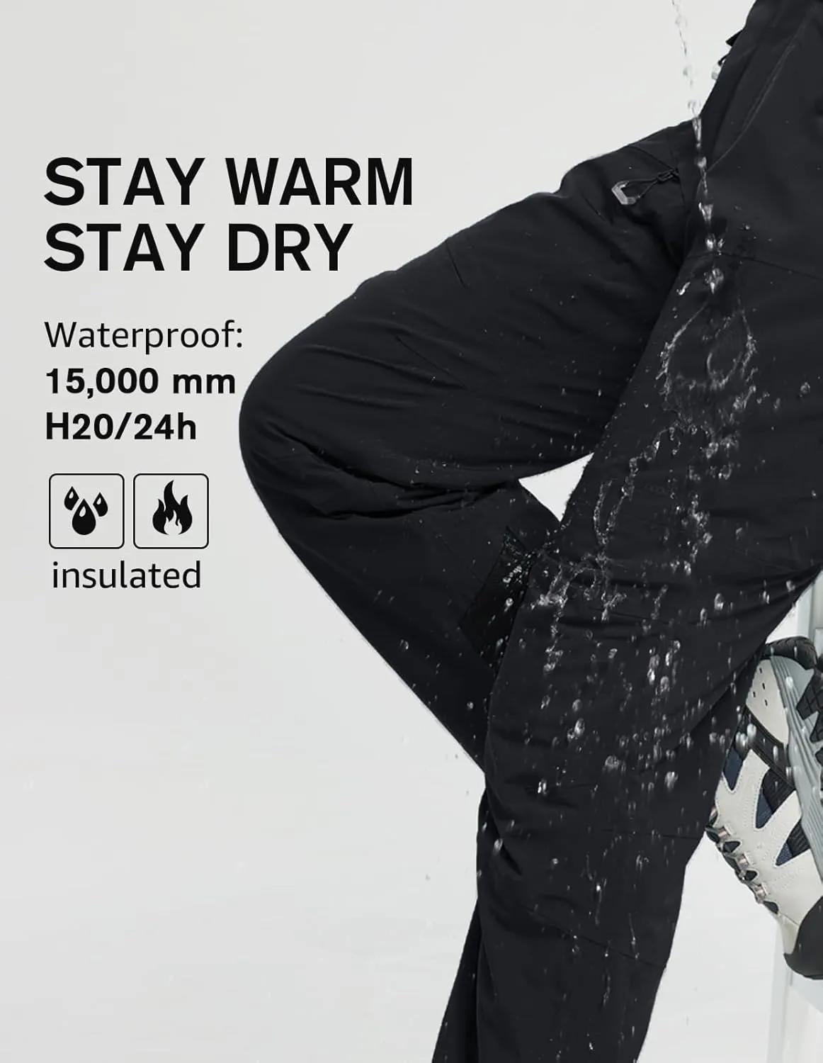 fit space Men's Ski Snow Pants Waterproof 15,000mm Removable Stretch Suspenders Insulated Winter Alpine Pants