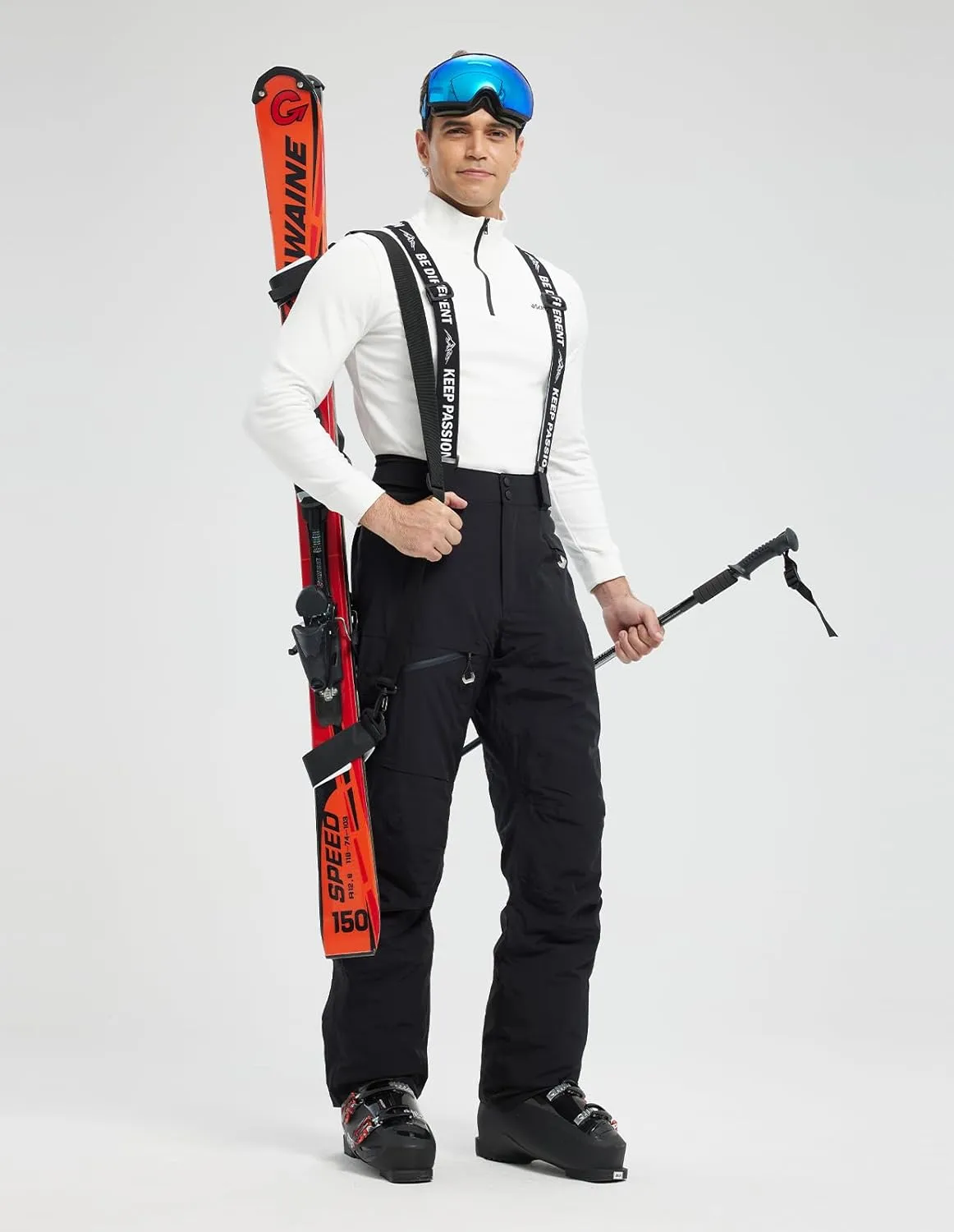 fit space Men's Ski Snow Pants Waterproof 15,000mm Removable Stretch Suspenders Insulated Winter Alpine Pants