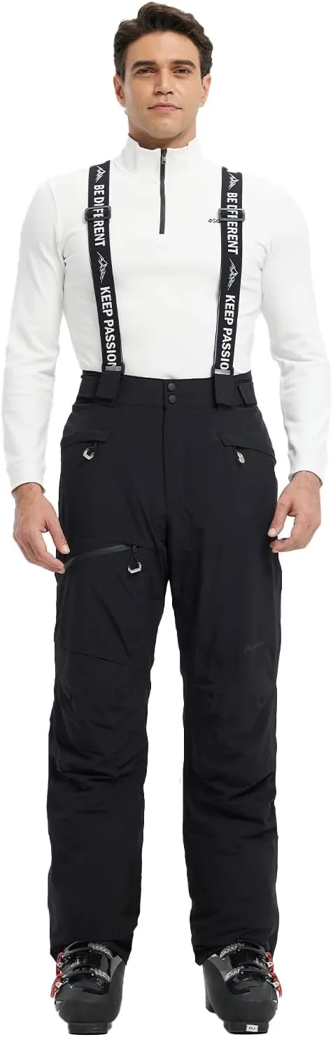 fit space Men's Ski Snow Pants Waterproof 15,000mm Removable Stretch Suspenders Insulated Winter Alpine Pants