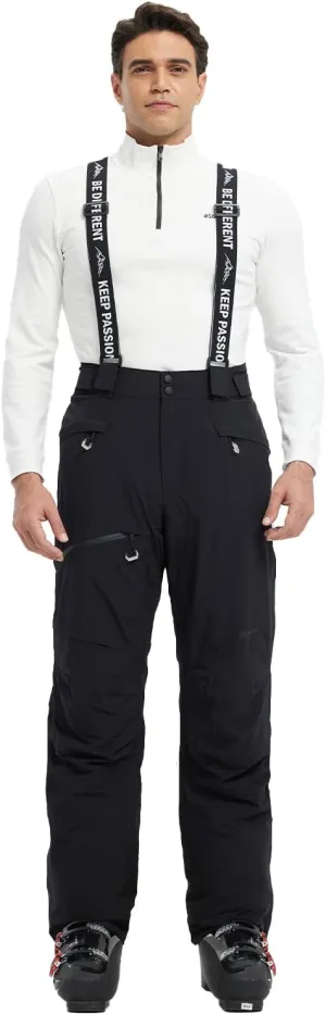 fit space Men's Ski Snow Pants Waterproof 15,000mm Removable Stretch Suspenders Insulated Winter Alpine Pants