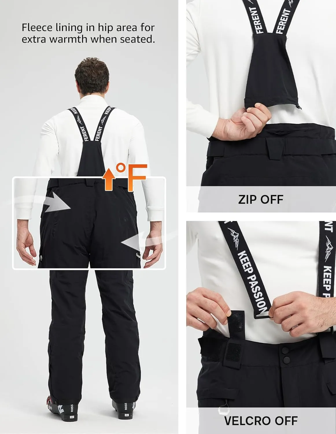 fit space Men's Ski Snow Pants Waterproof 15,000mm Removable Stretch Suspenders Insulated Winter Alpine Pants
