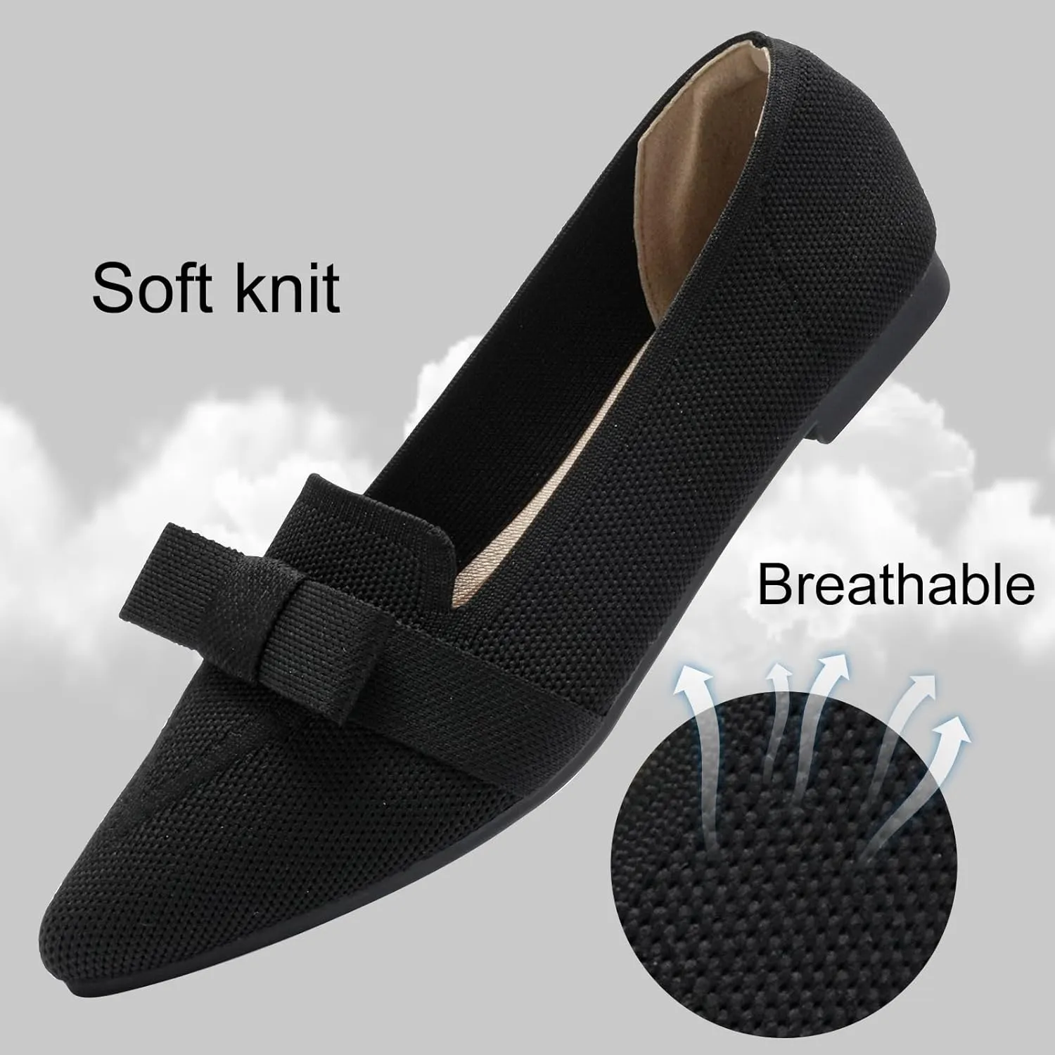 Flats for Women Pointed Toe Ballet Flats Shoes Mesh Breathable Comfortable Dressy Casual Slip On Ballerina Walking Flats